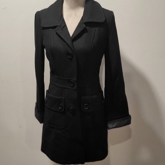 Tulle Black Walker Coat, Size Small, 60% Wool, 40% Viscose Dry Clean - Picture 8 of 15